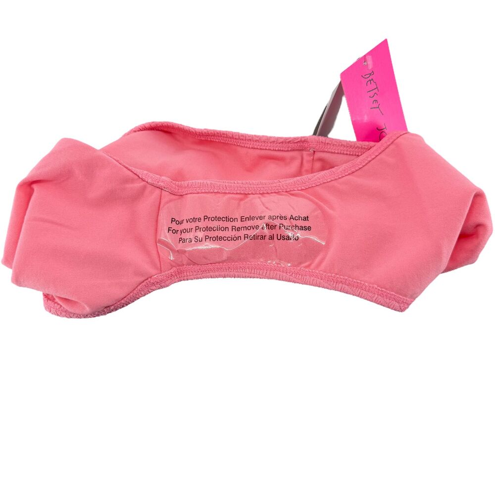 Betsey Johnson Bikini Bottom M Pink Ribbed Rosette High Waist Scrunch Resort NWT - Picture 9 of 11